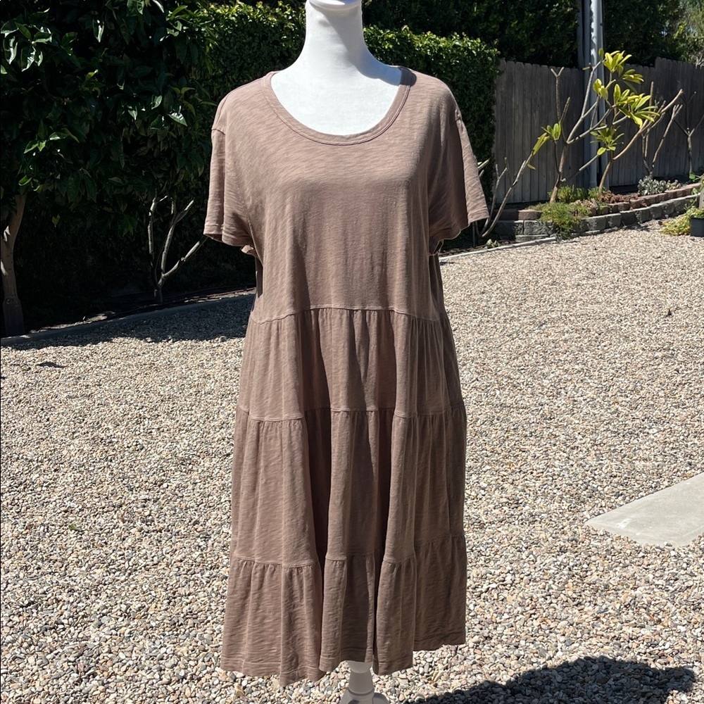 Sundance Dylan Taupe Tiered Scoop-Neck Knee Length 100% Cotton Size L